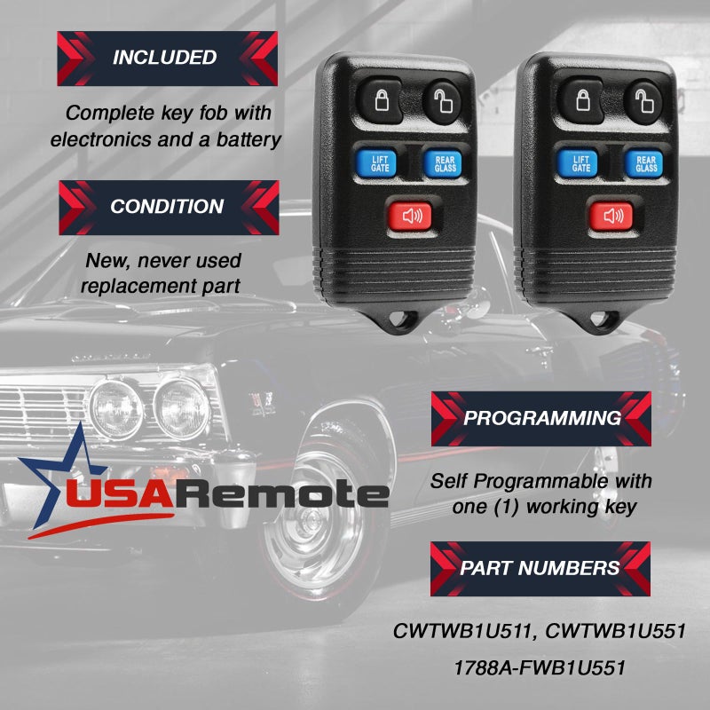 USARemote Car Key Fob Keyless Entry Remote fits 2003-2006 Ford Expedition / 2003-2007 Lincoln Navigator (CWTWB1U551), Set of 2 - Image 3